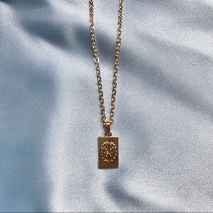 Gold Lion Rectangle Charm Necklace